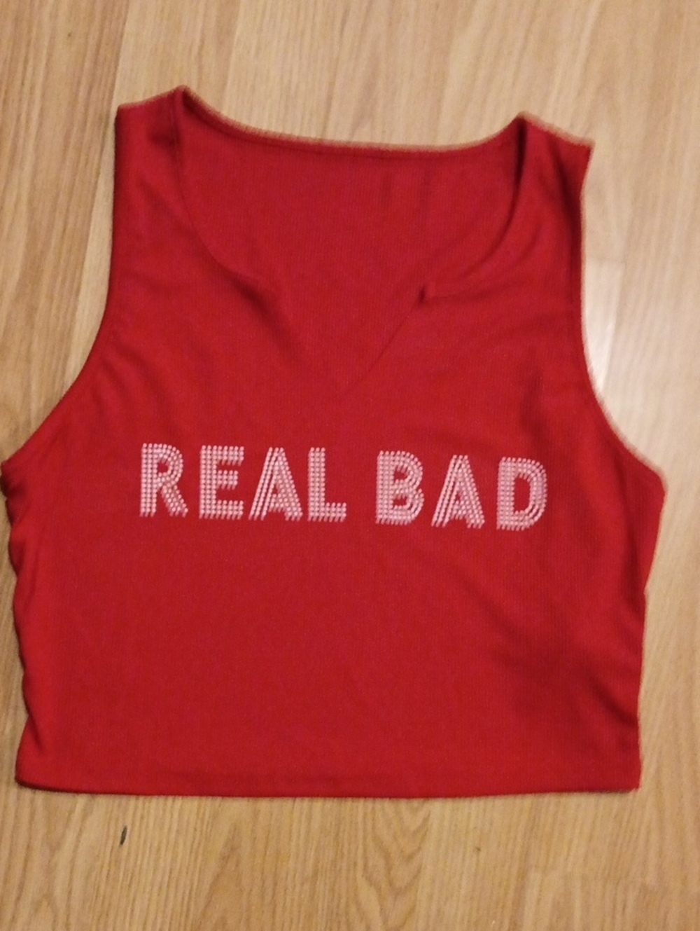 SHEIN Red 'REAL BAD' Ribbed Crop Tank